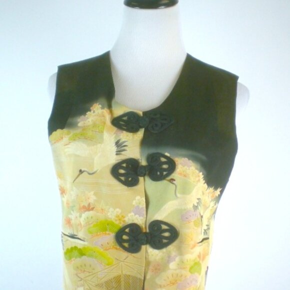 MAX & MABEL VINTAGE KIMONO VEST..olive brown gold floral S button up sleeveless - Picture 1 of 7